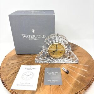 Waterford Crystal Large Gold Face Mantle Desk Dome Quartz Clock Box Pamphlets